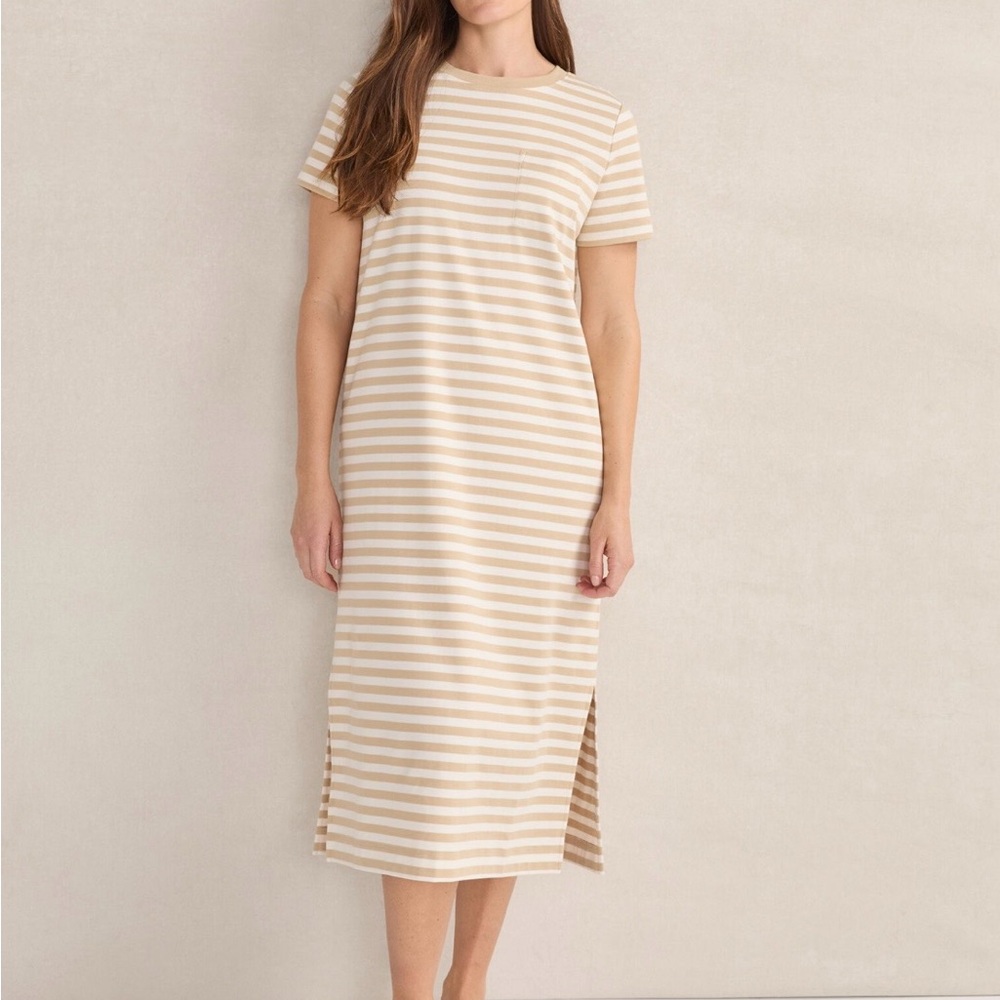 Haven Well Within Organic Cotton Beige Stripe T-Shirt Side Slit Dress size M